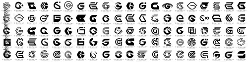big bundle abstract letter G logo design. modern logotype G design with black color. vector illustration