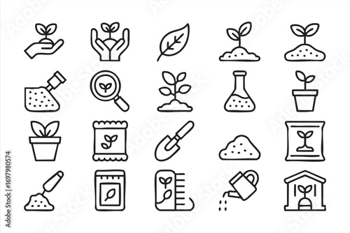 Modern agriculture and eco science icons with plants and lab testing