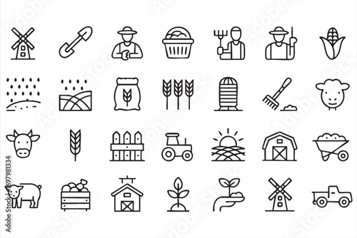 Harvest and cultivation vector symbols for agriculture and rural design