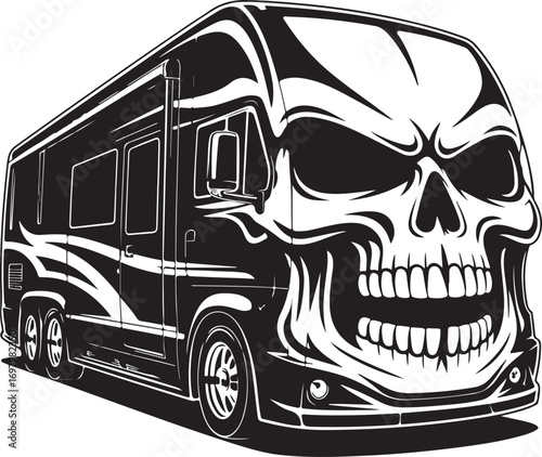 RV Motorhome with a Skull Face Front Design Vector Art camper vehicle