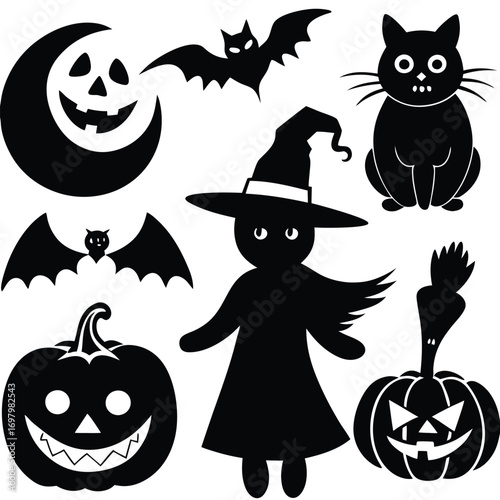 A collection of various black dripping liquid splatters, drops, and blobs isolated on a white background.