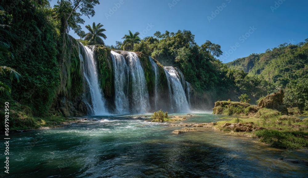 Fototapeta premium Lush waterfall cascading into a tranquil pool (4)
