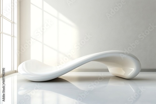Sleek white sculptural chaise lounge in minimalist room