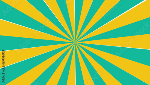 Abstract sunburst background in yellow and teal with white stripes design