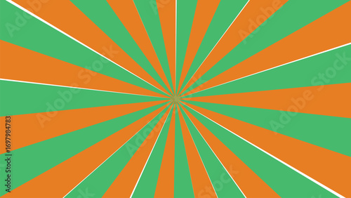 Abstract background of orange and green rays radiating outward design