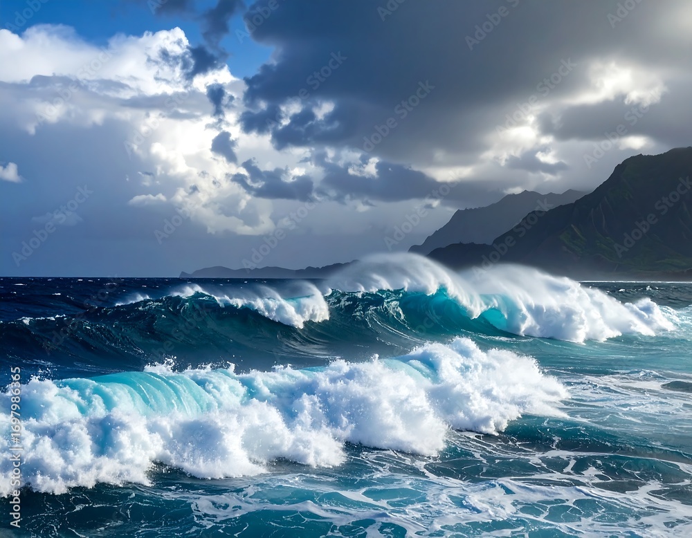 Fototapeta premium Powerful waves crashing on a stormy coast