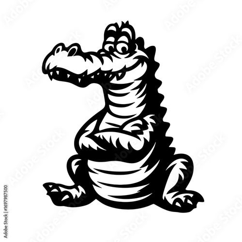 Cute cartoon alligator sitting with smiling face, fun reptile vector for kids and wildlife themes
