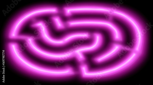 Glowing Neon Maze: Abstract Pink Lines on Black Background, Futuristic Design.
