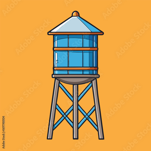 Iconic vector illustration of a water tower, showcasing a tall, cylindrical tank supported by a sturdy base.