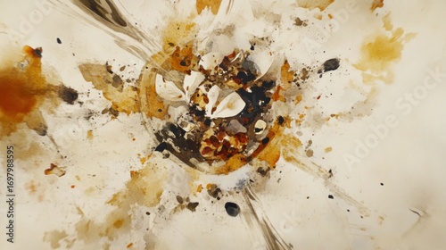 Abstract Watercolor Composition: Earthy Tones, Organic Forms, Splatter Effect.