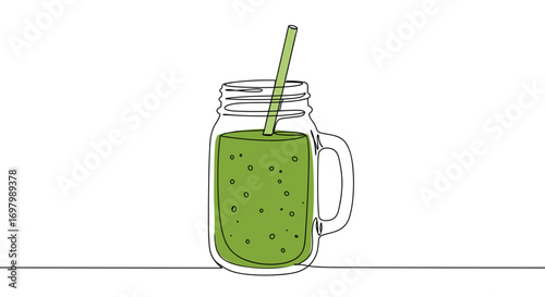 Green smoothie in a mason jar with a straw on a transparent background  