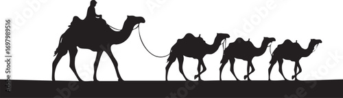 Create a Camel set vector art silhouette with white background.