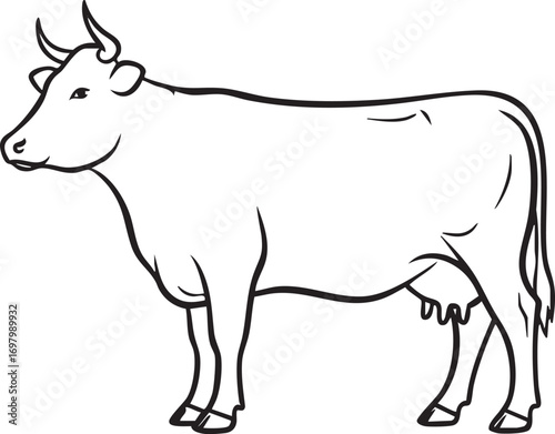 Create a cow vector art silhouette with white background.