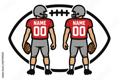 Matching football players vector design with custom jersey numbers for team apparel and sports merch
