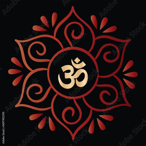 Beautiful Om Mandala Symbol on Black Background
