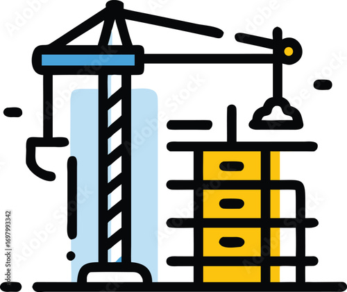 Simple vector illustration of a construction crane icon, representing its form and function in construction work.