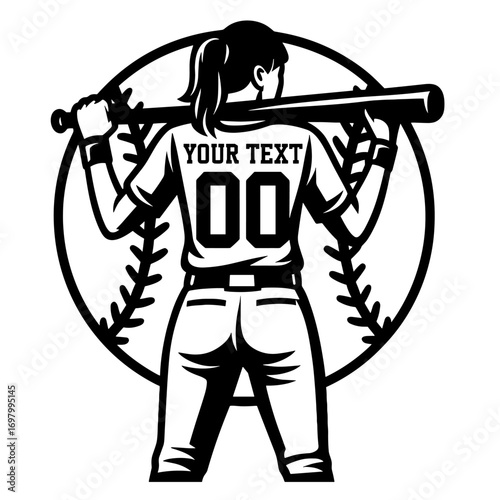 Football player raising helmet in victory pose with customizable jersey in bold black and white tattoo-style vector illustration
