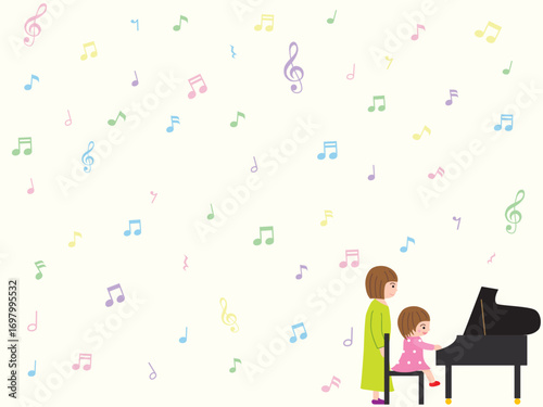 ピアノを弾く女の子と先生の壁紙
