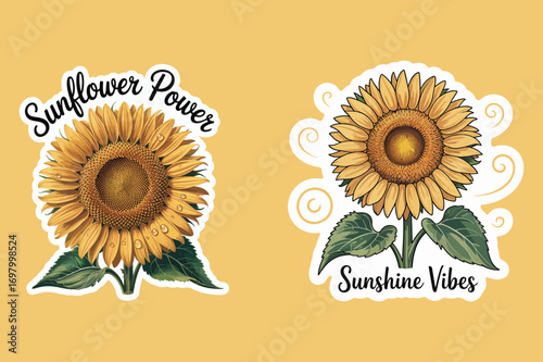 Yellow sunflowers with text green leaves