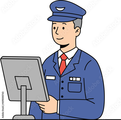police officer using computer on transparent background