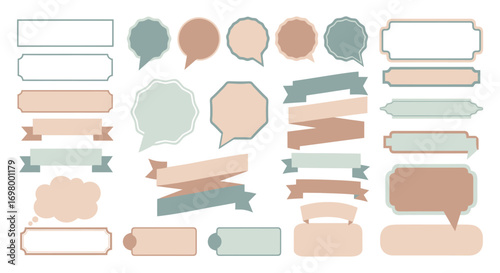 Charming collection of elegant graphic frames, ribbons, and speech bubbles perfect for vintage design projects