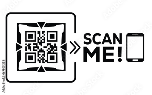  QR code scan icon set. Scan me frame. QR code scan for smartphone. QR code for mobile app, payment and identification. Vector illustration.