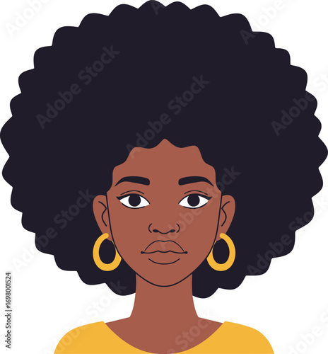 african woman with afro hairstyle wearing yellow shirt on transparent background