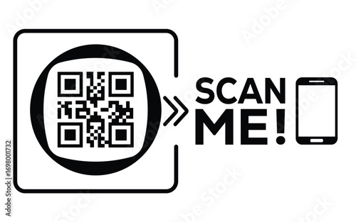 QR code scan icon set. Scan me frame. QR code scan for smartphone. QR code for mobile app, payment and identification. Vector illustration.