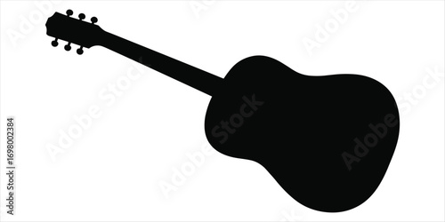 Black Silhouette of an Acoustic Guitar on a White Background music instrument