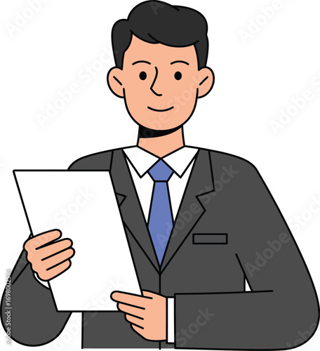 businessman holding document dressed formally on transparent background