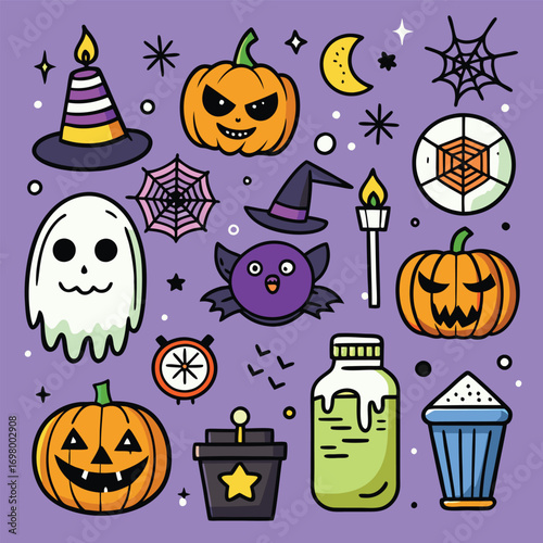 Spooky Halloween icons for festive designs and decorations