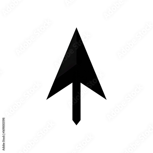 Dark, abstract geometric shape, a single, pointed triangle, sharply angled, against a solid black background