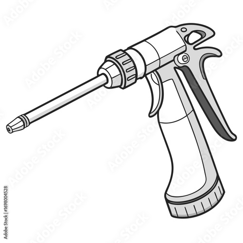 Detailed illustration of a professional foam sealant dispenser gun with a long nozzle and trigger handle