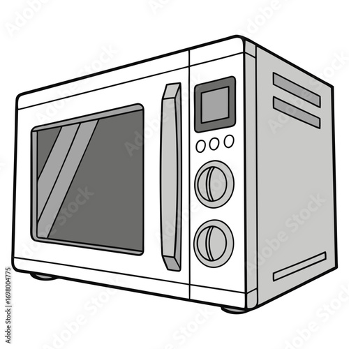 Modern white microwave oven with a digital display and rotary knobs for kitchen convenience