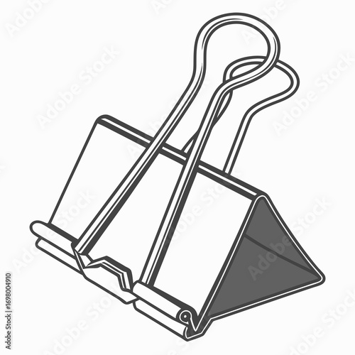 Simple line art illustration of a binder clip holding papers together on a white background