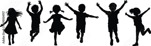 Energetic Silhouettes of Children Running and Jumping with Joy kids
