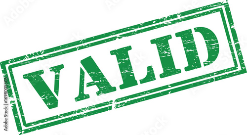 a green valid stamp with textured edges on transparent background
