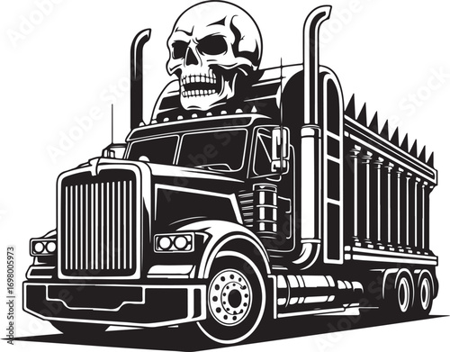 Spiked Dump Truck with Skull Vector Art semi truck tractor trailer