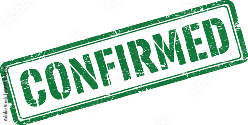 confirmed stamp in green ink on transparent background