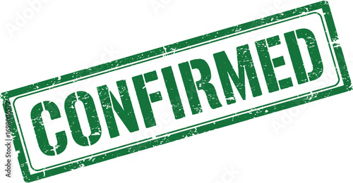 green confirmed stamp with grunge texture on transparent background