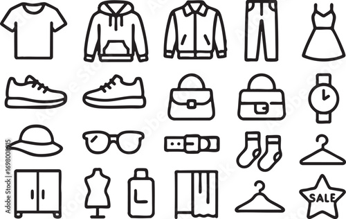 minimal line icons for Black Friday, no color, deep dark strokes, uniform style, white background, clean proportions, consistent line weight, cohesive modern design
