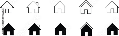 A set of vector trees, houses, and buildings icons, a perfect design element for real estate and property websites