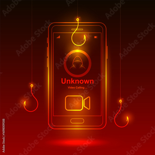 Scammer Video Call Vector Illustration and Smartphone Screen with Fraud, Scam and Phishing Alert