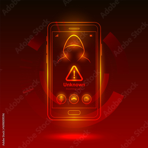Scammer Phone Call Vector with Smartphone Incoming Caller Screen and Answer Scam Alert Illustration