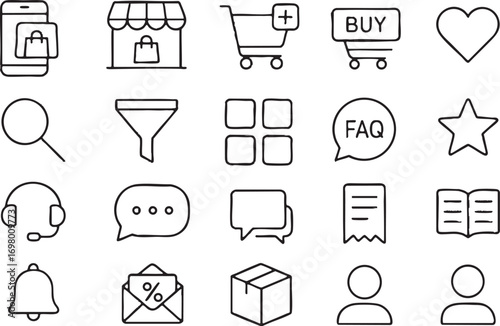 minimal line icons for Black Friday, no color, deep dark strokes, uniform style, white background, clean proportions, consistent line weight, cohesive modern design