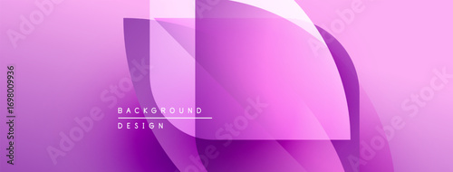 Abstract purple background. Overlapping shapes create dynamic visual effect. Modern design elements present smooth gradients.