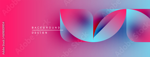 Abstract gradient ribbons form dynamic composition. Pink, blue hues blend smoothly creating modern visual effect. Text reads background design.
