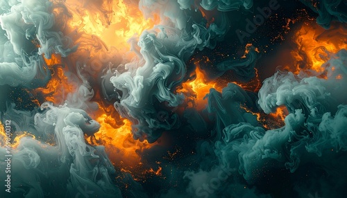 Fiery Abstract Smoke and Cloud Explosion
