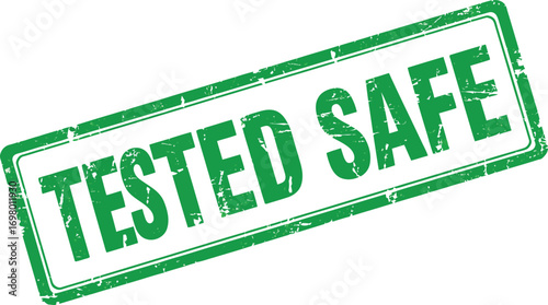 tested safe stamp in green ink on transparent background