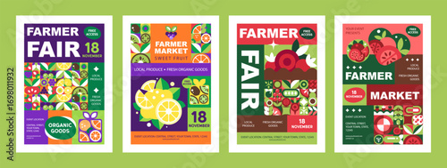 Farmers Market Flyer Templates. Geometric Vegetables and Fruits Posters